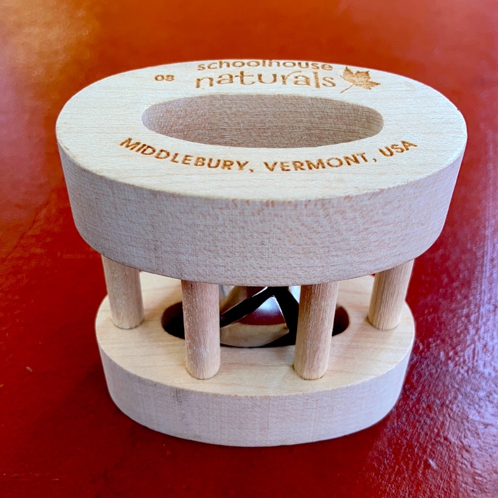 Handmade Wooden Bell Rattle Schoolhouse Naturals